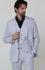 Silver Blue Monte Carlo Linen Blazer w/ Matching Verona Linen Pants and Black Beckford Shirt