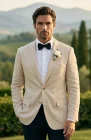 Monte Carlo Summer Linen Suit Jacket in Latte with Verona Italian Linen Pants in black