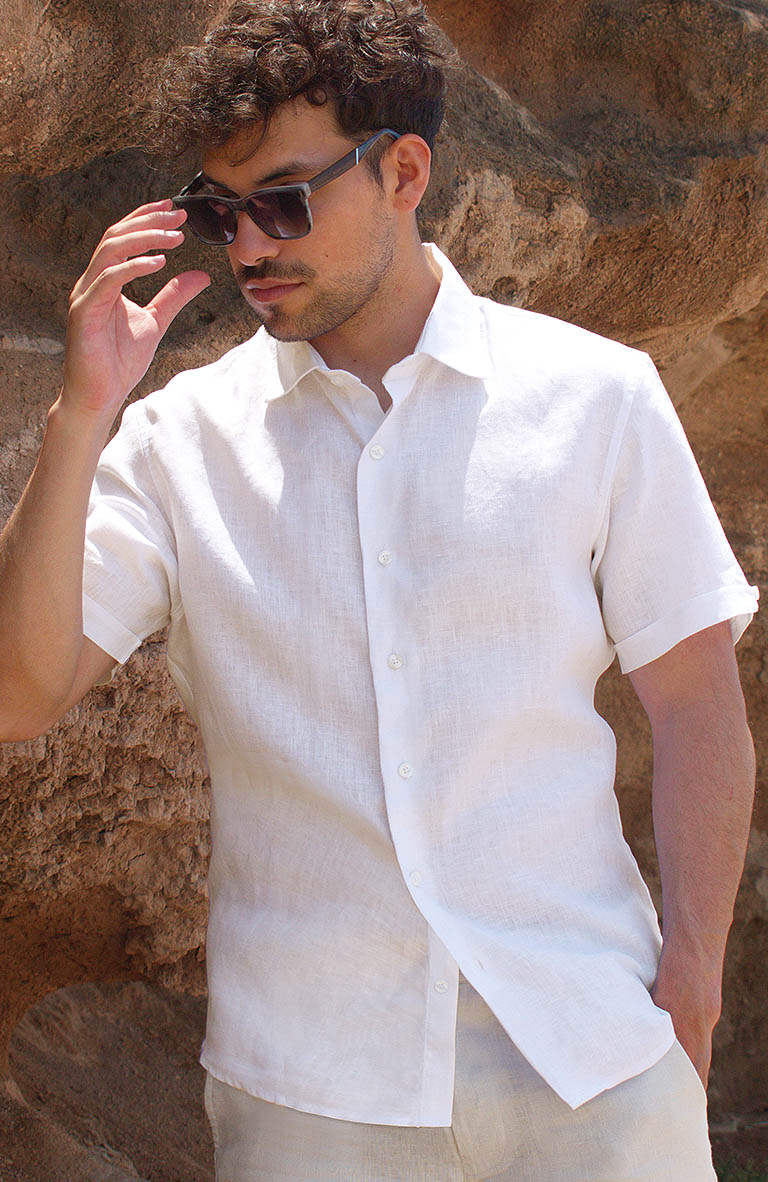 mens white linen dress shirt Bourhaan Men's Regular Fit Long Sleeve 100% Linen Shirt