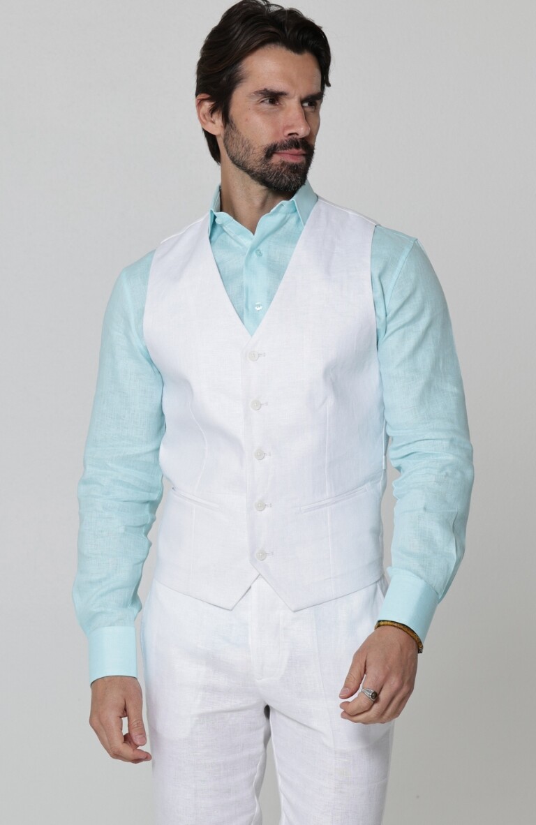 Monaco Italian Linen Men's Vest White | by Wedding Tropics, White, M Monaco Italian Linen Men's Vest White | by Wedding Tropics, White, M