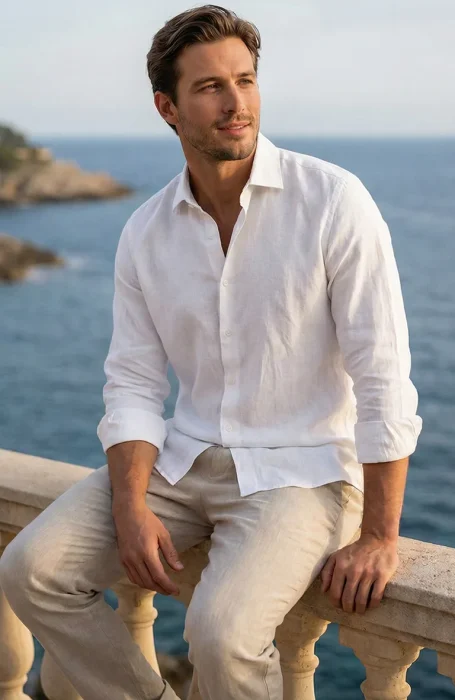 mens white linen dress shirt The Resort in it transitions seamlessly from laid How to Wear a White