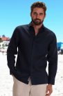 Bradford Linen Wedding shirt in Navy, Natural Pants