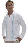 Carmen Guayabera Shirt with Ocean Blue Embroidery