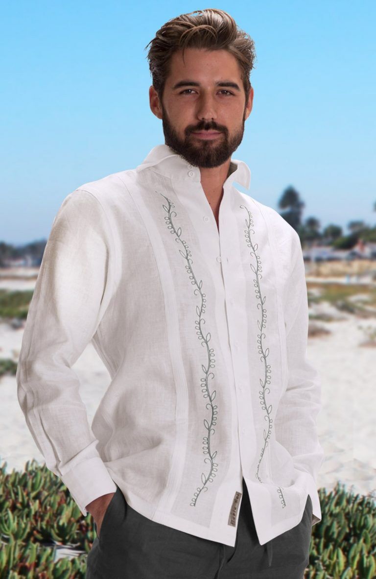 Canali- White with Silver Gray Embroidery