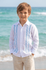 Embroidered Colima White/Ocean Natural Linen Pants