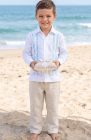 Embroidered Colima White/Ocean Natural Linen Pants