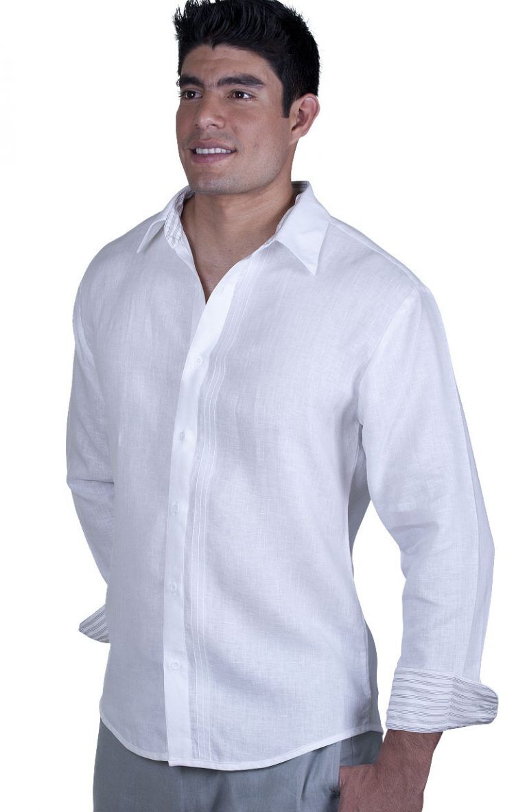 Barker - Mens White Linen Wedding Shirt