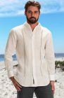Mauritius- Bone Natural Linen Pintuck Embroidered Wedding Shirt