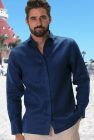 Bradford Linen Wedding shirt in Cobalt, Natural Pants