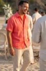 Bradford Linen Wedding shirt in Coral Reef