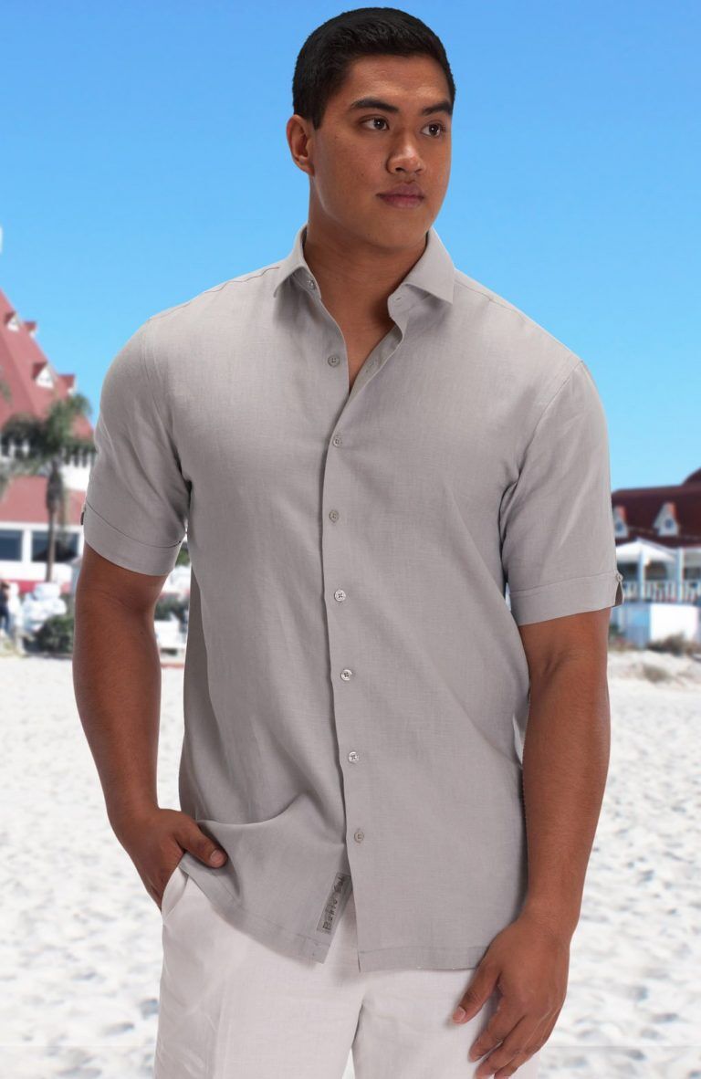 Bradford Short Sleeve Linen Wedding shirt in Silver Gray