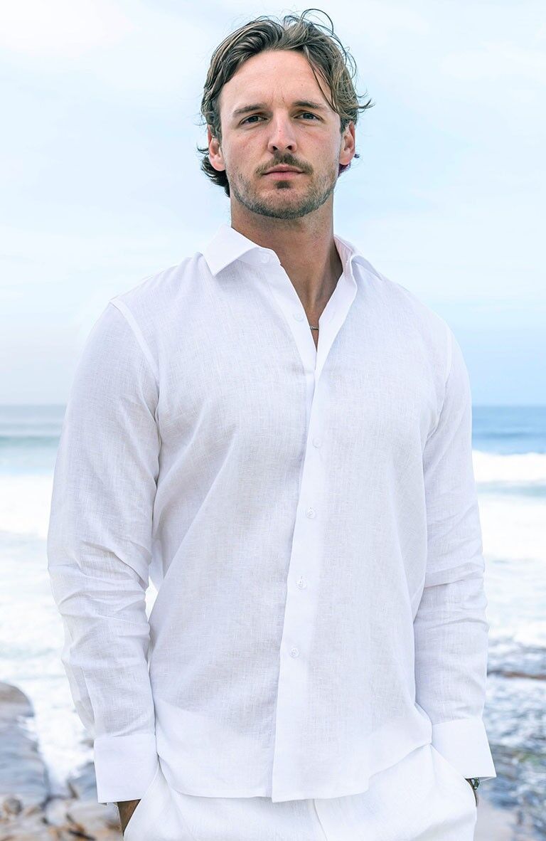 White Bradford Italian Linen Beach Wedding Shirt