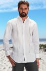 Mauritius- White/Silver Gray Linen Pintuck Embroidered Wedding Shirt