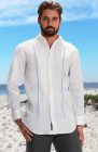 Mauritius- White/Ocean Linen Pintuck Embroidered Wedding Shirt