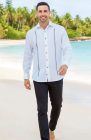 Mauritius White with Black Emb/Buttons, Dark Gray/ Charcoal Verona Pants