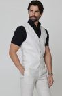 Monaco Italian Linen Vest in Light Sand, Bradford Italian Linen Shirt in Black with Verona Italian Linen Pants in Light Sand