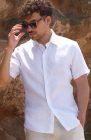 Bradford Men's White Linen Short Sleeve Shirt with Natural Verona Pants