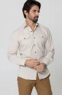 Beckford Italian Linen Shirt in Natural and Coconut Buttons and Pockets, Mocha Verona Pants