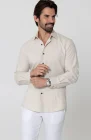 Beckford Italian Linen Shirt in Natural and Coconut Buttons, White Verona Pants