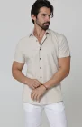 Beckford Italian Linen Shirt in Natural and Coconut Buttons, White Verona Pants