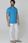 Deep Ocean Linen Bradford Short Sleeve Shirt, White Verona Linen Pants