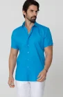 Deep Ocean Linen Bradford Short Sleeve Shirt, White Verona Linen Pants