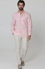 Bradford - Men's Fitted Pink Linen Long Sleeve Shirt w/ Natural Verona Pants