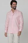 Bradford - Men's Fitted Pink Linen Long Sleeve Shirt w/ Natural Verona Pants
