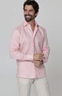 Bradford - Men's Fitted Pink Linen Long Sleeve Shirt w/ Natural Verona Pants