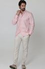 Bradford - Men's Fitted Pink Linen Long Sleeve Shirt w/ Natural Verona Pants