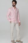 Bradford - Men's Fitted Pink Linen Long Sleeve Shirt w/ Natural Verona Pants