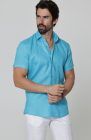 Bradford Short Sleeve Linen Wedding Shirt in Malibu w/ White Verona Italian Linen Pants