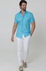 Bradford Short Sleeve Linen Wedding Shirt in Malibu w/ White Verona Italian Linen Pants