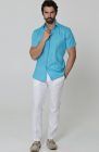 Bradford Short Sleeve Linen Wedding Shirt in Malibu w/ White Verona Italian Linen Pants