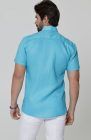 Bradford Short Sleeve Linen Wedding Shirt in Malibu w/ White Verona Italian Linen Pants