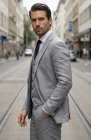 Steel Gray Monte Carlo Linen Suit Jacket, w/Steel Gray Verona Pants and White Shirt
