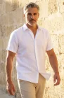 Bradford Men's White Linen Short Sleeve Shirt with Latte Pants