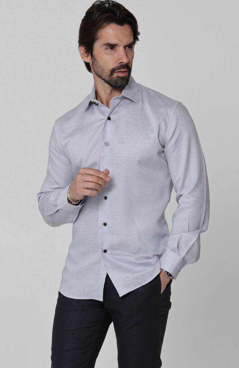 Beckford Men’s Vacation Linen Shirts Blue Silver with Black Italian Linen Pants