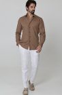 Beckford Men’s Vacation Linen Shirts in Carob with Verona Italian Linen Pants in White