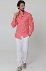 Beckford Men’s Casual Linen Shirts in Salmon with Italian Linen Pants in White