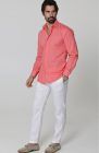 Beckford Men’s Casual Linen Shirts in Salmon with Italian Linen Pants in White