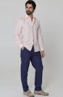 Beckford Men’s Linen Shirt Soft Pink with Velero Drawstring Linen Pants in Soft Navy