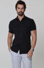 Beckford Breathable Linen Shirts Black with Italian Linen Pants in Blue Silver