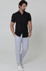 Beckford Breathable Linen Shirts Black with Italian Linen Pants in Blue Silver