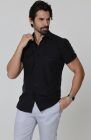 Beckford Breathable Linen Shirts Black with Italian Linen Pants in Blue Silver