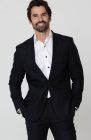 Black Monte Carlo Linen Suit Jacket, w/ Black Verona Pants and White Bradford Linen Groom Shirt