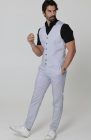 Monaco Men’s Luxury Linen Vest Blue Silver with Verona Italian Linen Pants in Blue Silver