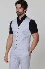 Monaco Men’s Luxury Linen Vest Blue Silver with Verona Italian Linen Pants in Blue Silver