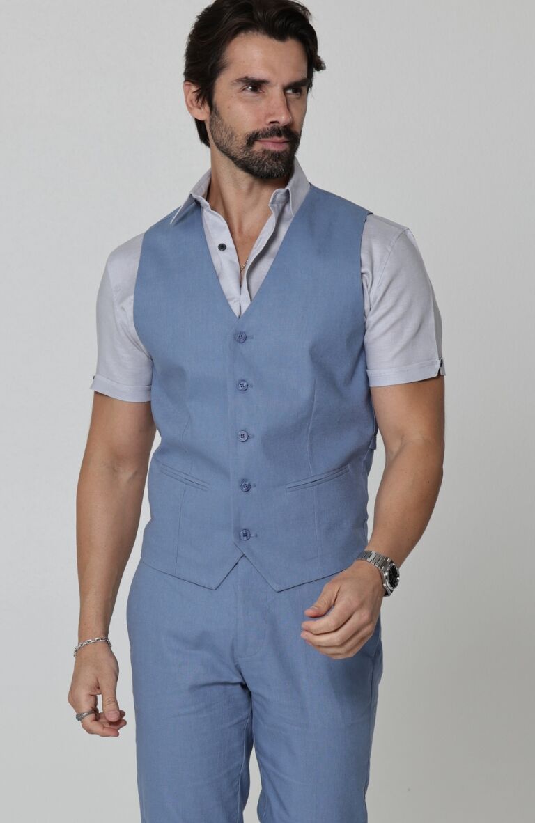 Monaco Men’s Premium Linen Vest Heritage Blue