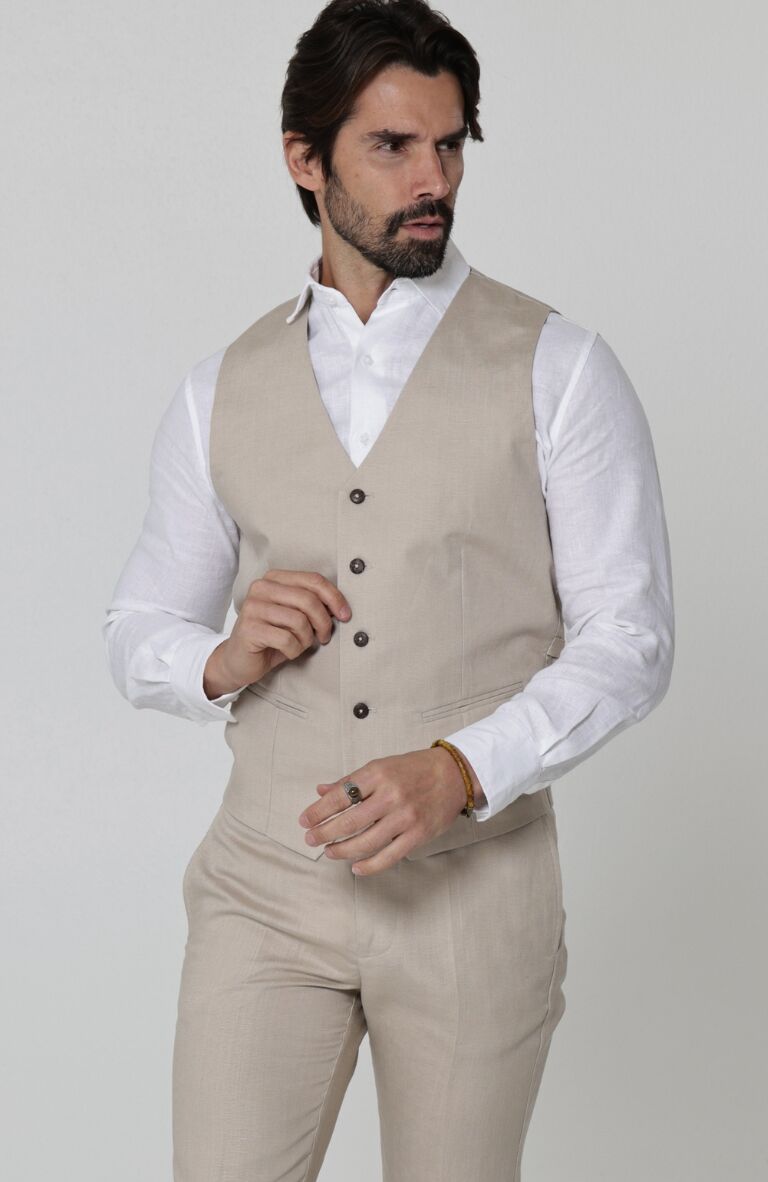 Monaco Custom Linen Vest Latte